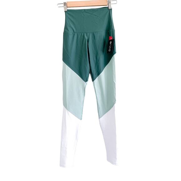 Onzie NEW High Rise Color Block Track Legging Cacti Combo White Green XS - Picture 2 of 12